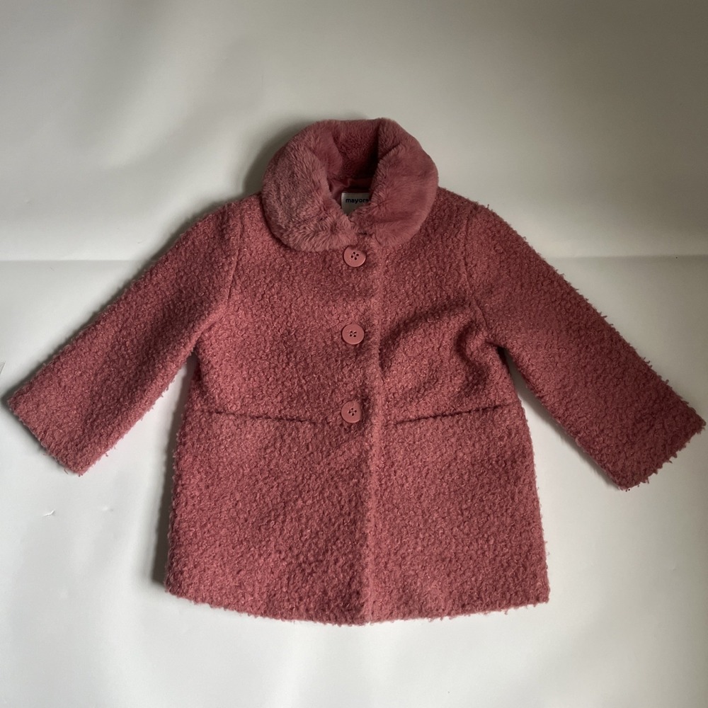 Mayoral Winter Jacket Faux Fur Collar Peacock Pink Girls 3
